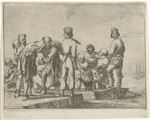 Islamitische galeislaven dragen een zeil by M. Schaep, print, 1649