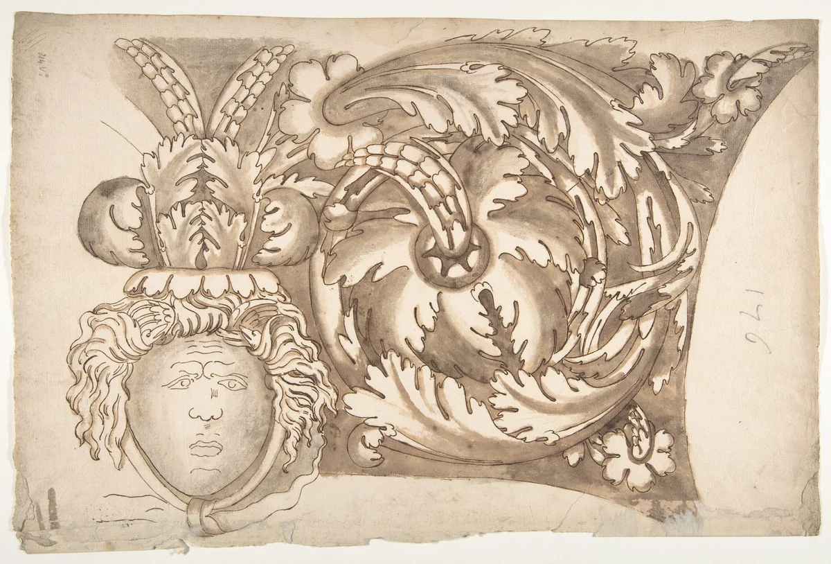 Arch of Septimius Severus, panel, elevation (recto) blank (verso) by anonymous, drawing, 1500-1560