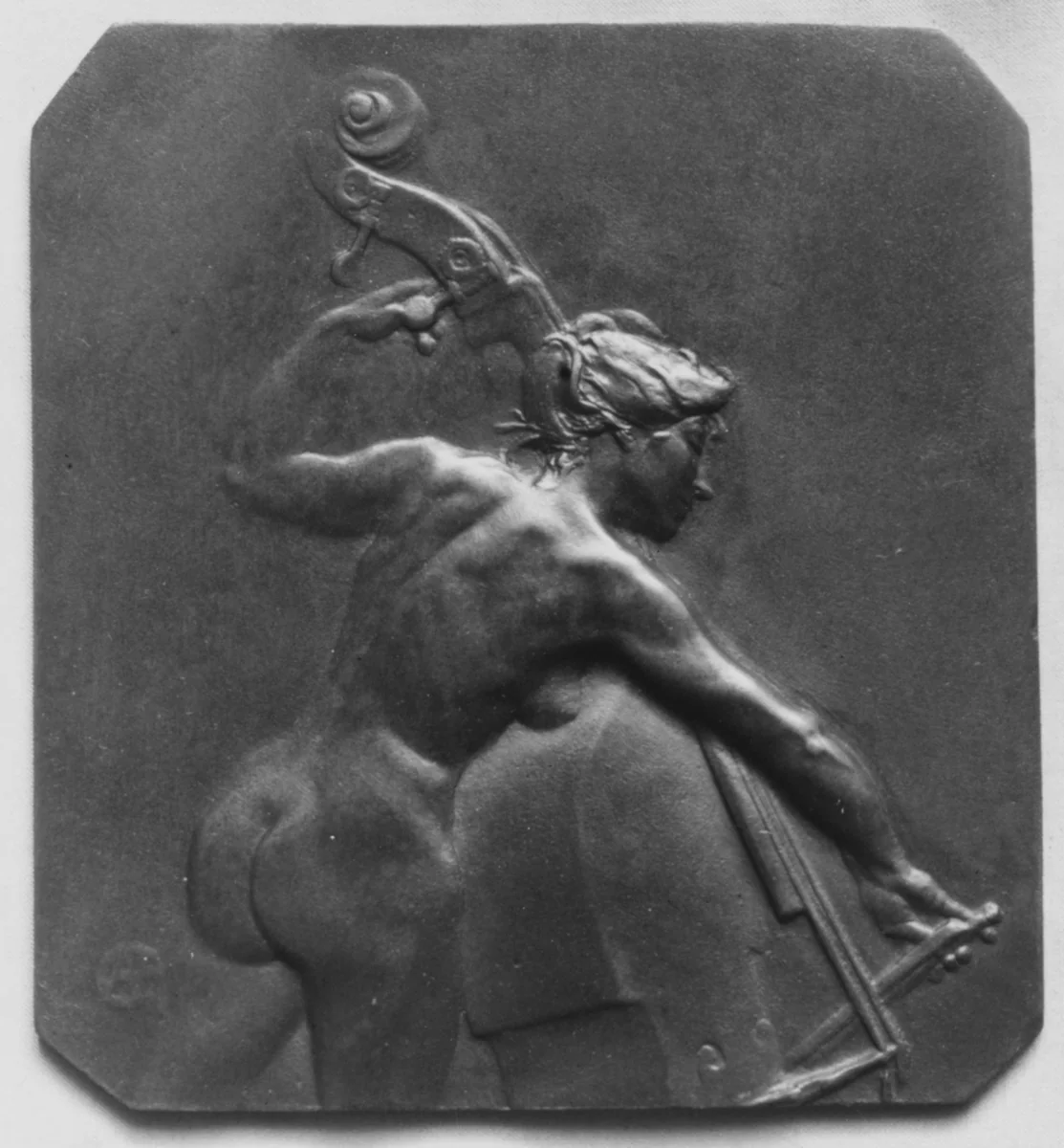Female figure playing the bass-viol by Alexandre-Louis-Marie Charpentier, metalwork, 1802-1902