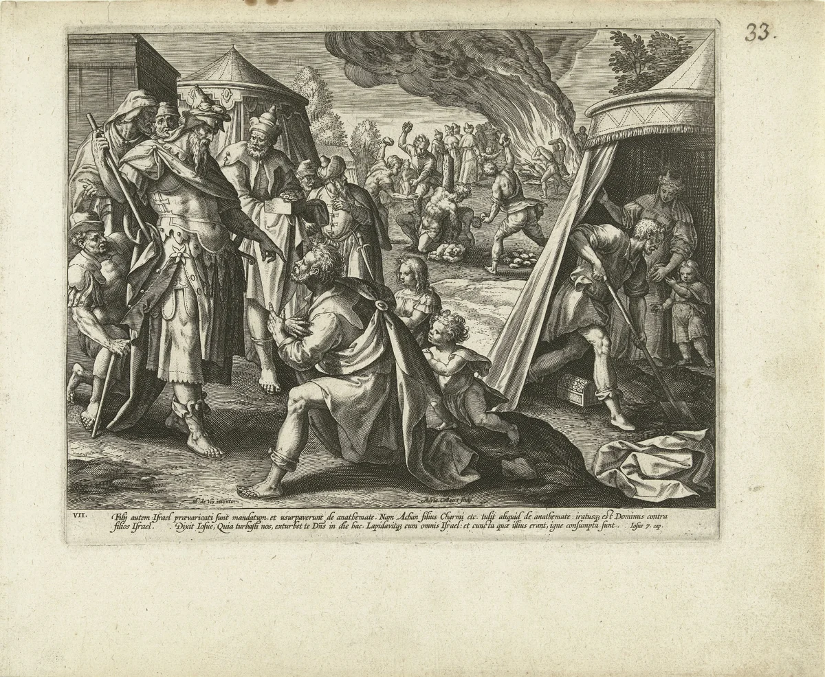 Achan beschuldigd van diefstal: het zevende Gebod by Unknown, print, 1585-1589