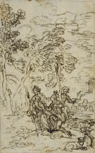 Study for Vignette in Fontenelle's (attr.) "Les Amours de Mirtil", Canto III by Hubert François Gravelot, drawing, 1751-1773
