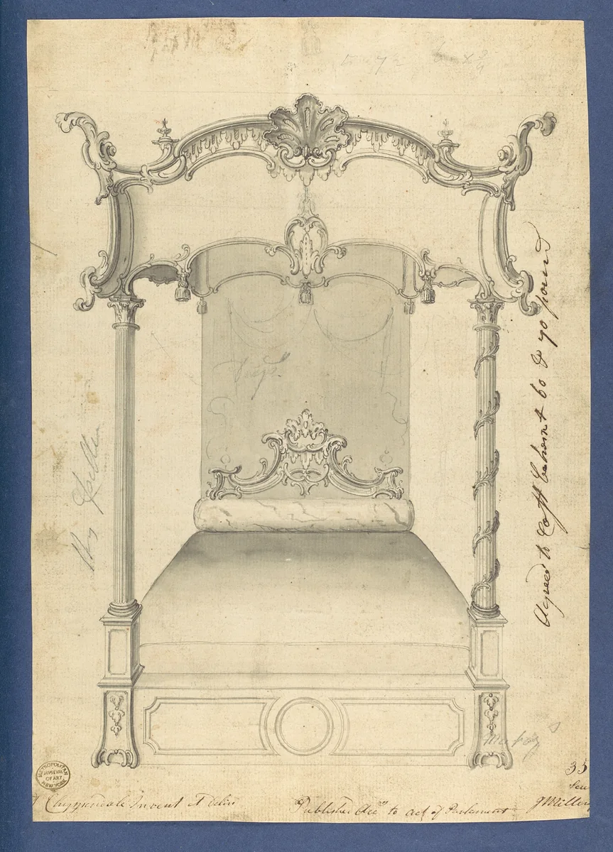 Bed, in Chippendale Drawings, Vol. I by Thomas Chippendale, drawing, 1759