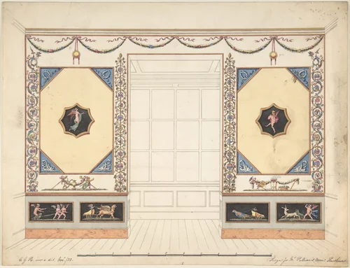 Design for a Room in the Etruscan or Pompeian style (Elevation) by C. G. Hawkhurst, drawing, 1833