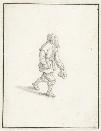 Lopende man met zijn hoed in zijn hand by Herman Saftleven, drawing, 1619-1685