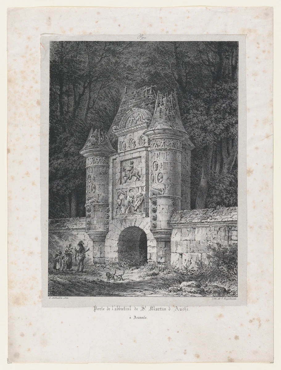 Gateway to the Abbey of St Martin of Auchi in Aumale (France) by Louis Marie Jean Baptiste Athalin, print, 1822