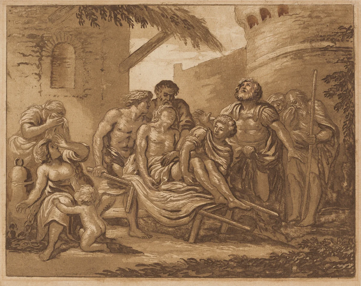 The Death of Hector on the Ramparts of Troy (recto) / Tancred and Erminia (verso) by Pierre Lelu, print, 1741-1810