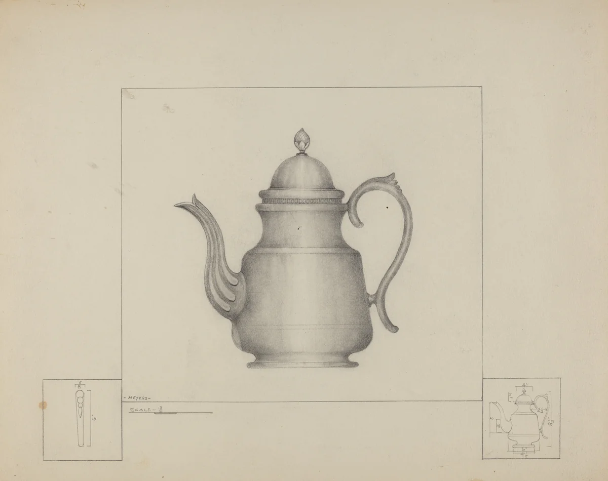 Pewter Teapot by Henry Meyers, index of american design, 1937