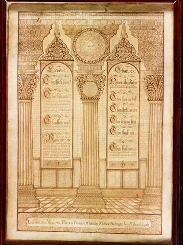 Ten Commandments, London, December 3, 1730 by Matthias Buchinger, drawing, 1730