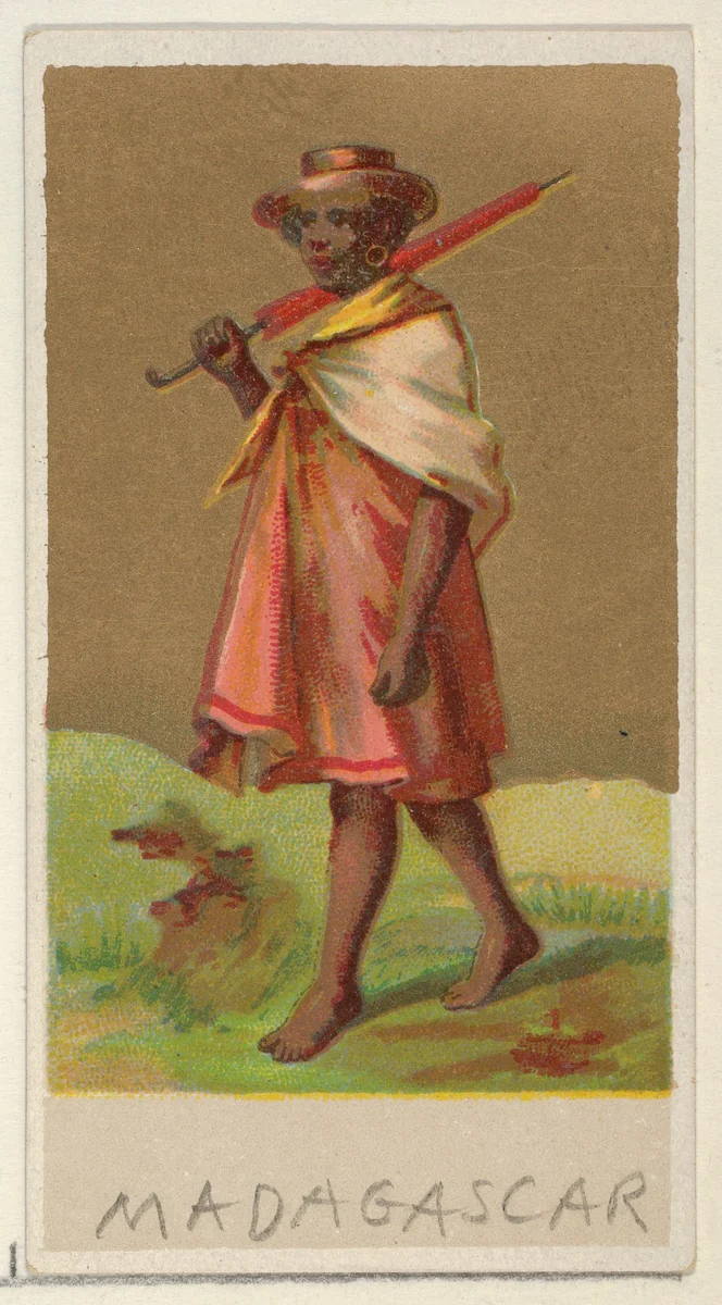 Madagascar, from the Natives in Costume series (N16), Teofani Issue, for Allen & Ginter Cigarettes Brands by Allen & Ginter, print, 1886-1900