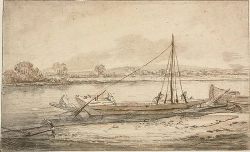 River Scene by Abraham de Verwer or Daniel Schellinks, drawing, 1640-1701