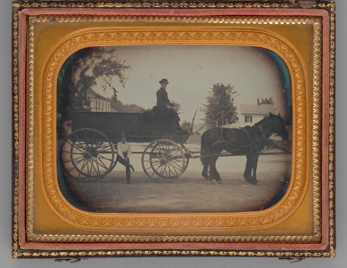 Untitled (Two Men and a Horse-Drawn Carriage) by Unknown maker, other, 1857