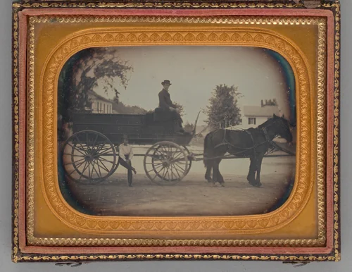 Untitled (Two Men and a Horse-Drawn Carriage) by Unknown maker, other, 1857