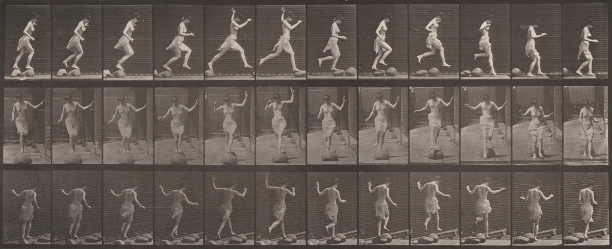 Plate Number 170. Jumping from stone to stone across a brook by Eadweard Muybridge, photograph, 1887
