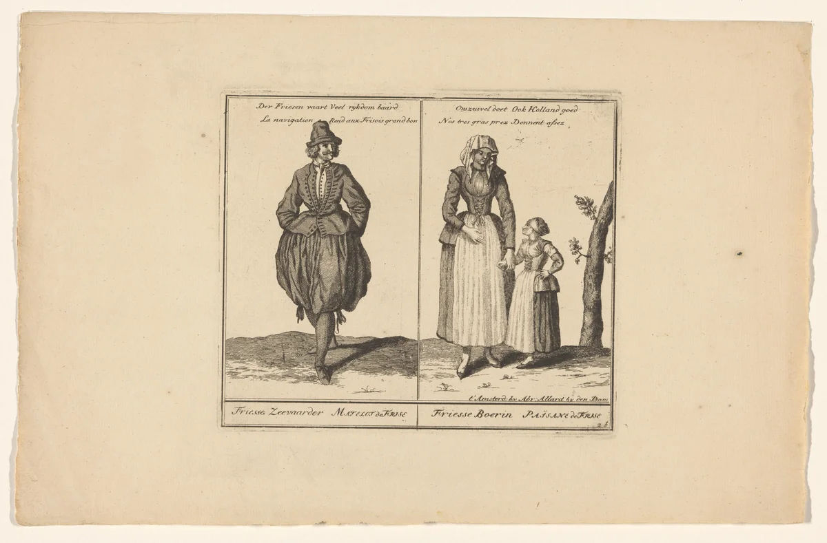 Friesse Zeevaarder en boerin by Abraham Allard, print, 1676-1725