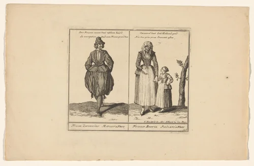 Friesse Zeevaarder en boerin by Abraham Allard, print, 1676-1725
