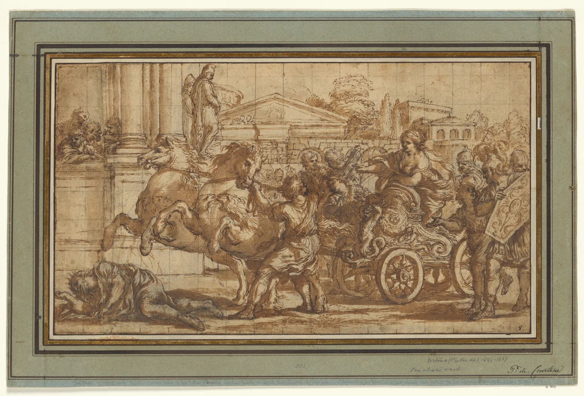 Tullia Driving Her Chariot over the Body of Her Father by Ciro Ferri, drawing, 1652-1673