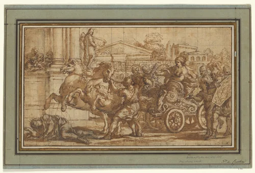 Tullia Driving Her Chariot over the Body of Her Father by Ciro Ferri, drawing, 1652-1673