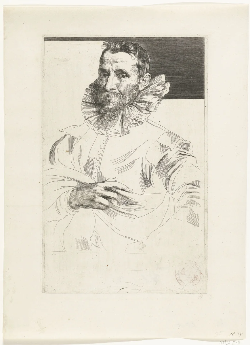 Portret van Jan Brueghel de Oude by Anthony van Dyck, print, 1627-1641
