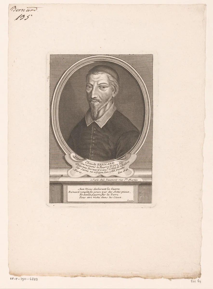 Portret van Claude Bernard by Étienne Desrochers, print, 1726