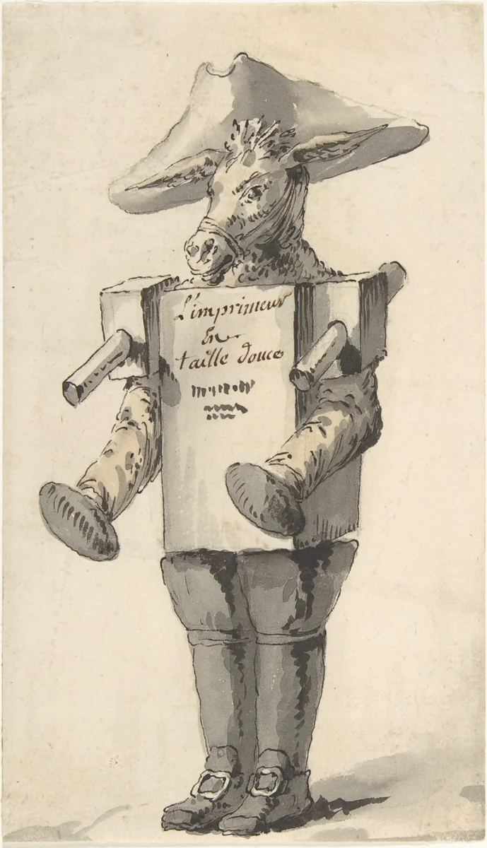 Caricature of a Printer by Jean Charles Delafosse, drawing, 1734-1789