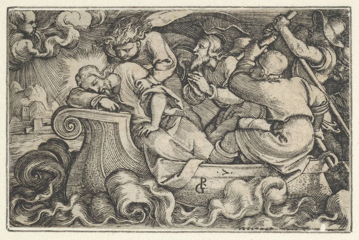 Christ Sleeping During the Storm on Lake Tiberias, from "The Story of Christ" by Georg Pencz, print, 1534-1535