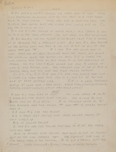 Written Instructions for Making Suit by Henry De Wolfe, index of american design, 1938