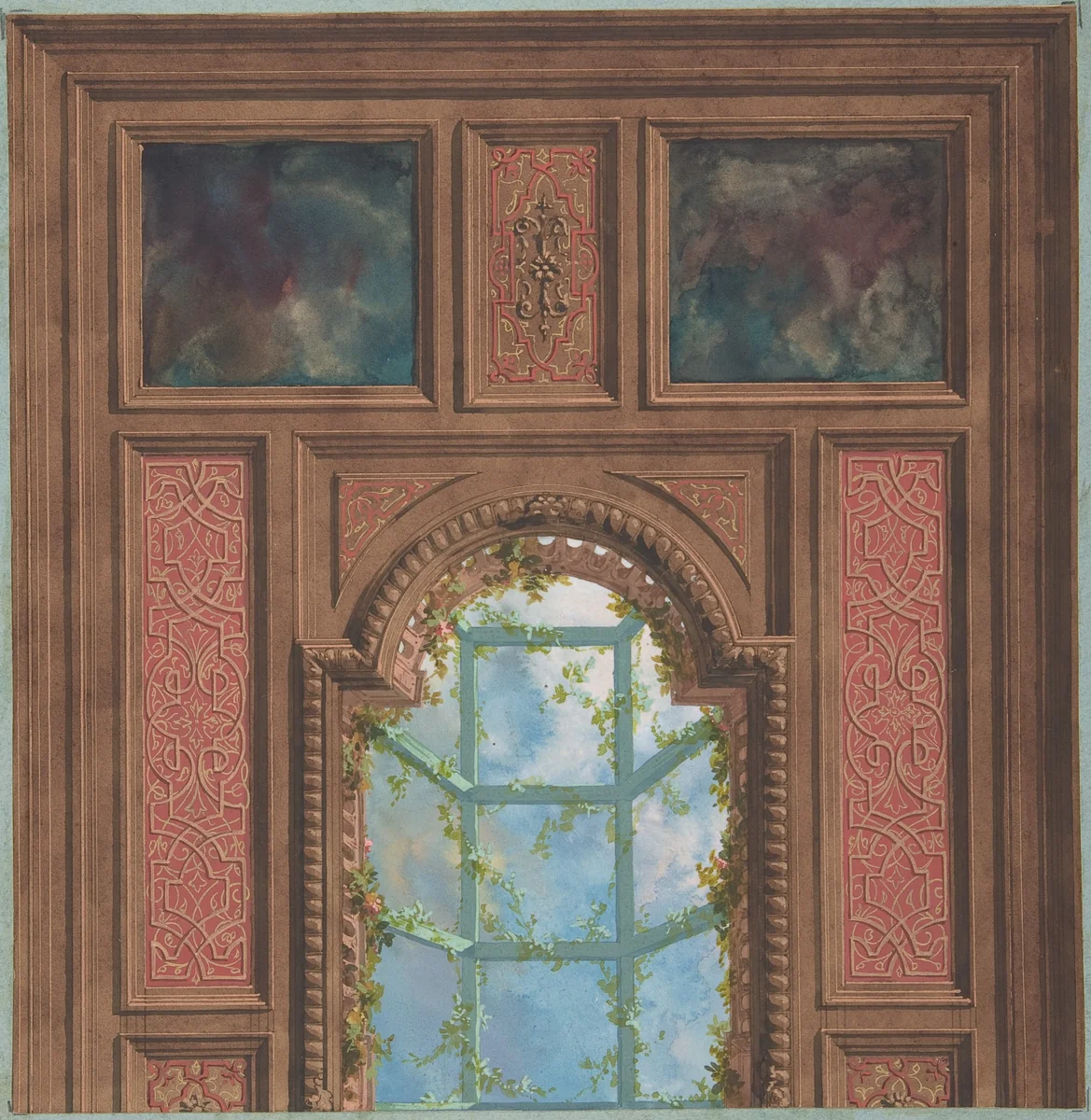 Design for Coffered Ceiling by Jules-Edmond-Charles Lachaise, drawing, 1850-1900