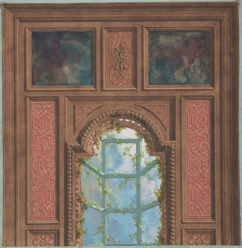 Design for Coffered Ceiling by Jules-Edmond-Charles Lachaise, drawing, 1850-1900