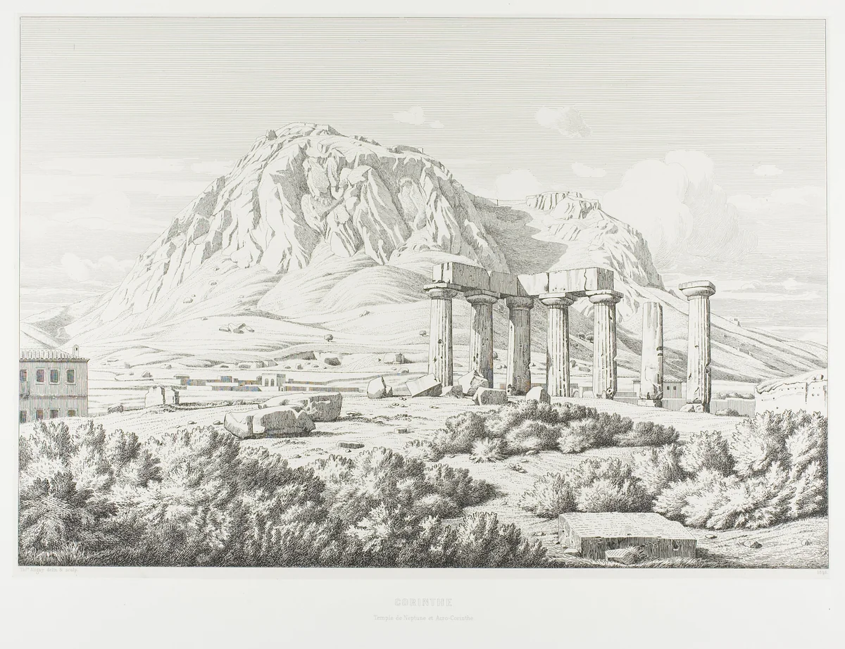 Corinth: Temple of Neptune and the Acrocorinth by Théodore Caruelle d' Aligny, print, 1846