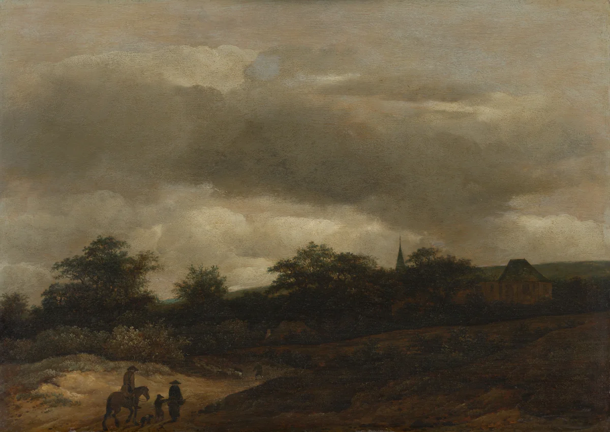 Dune Landscape with Road and Church by Guillaume du Bois, painting, 1649