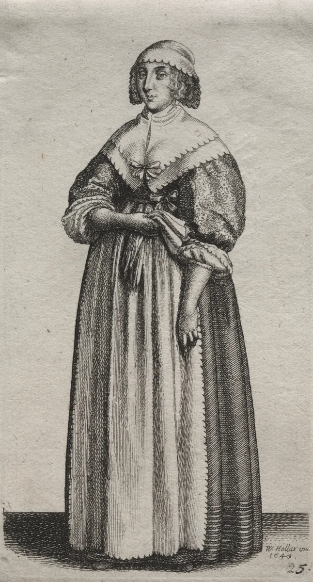 The Several Habits of English Women, from the Nobility to the Country Women as they are in these times: The Woman with Gloves by Wenceslaus Hollar, print, 1640