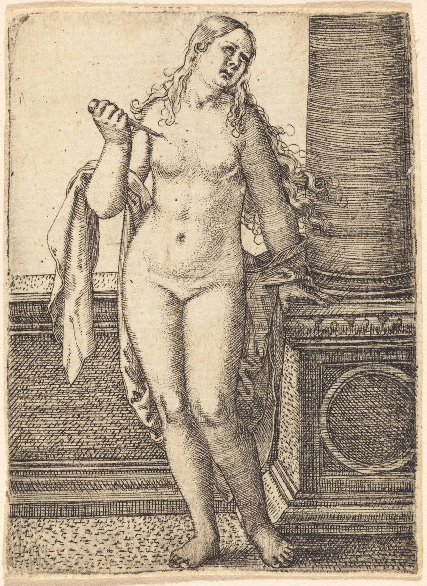 Lucretia Standing at a Column by Barthel Beham, print, 1519-1529