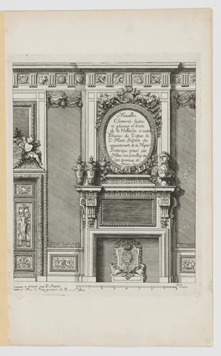 Title Plate with Design for a Chimney, from Nouvelles Cheminées Faittes en Plusieur en Droits de la Hollande et Autres Prouinces, part of Œuvres du Sr. D. Marot by Daniel Marot, print, 1703-1712