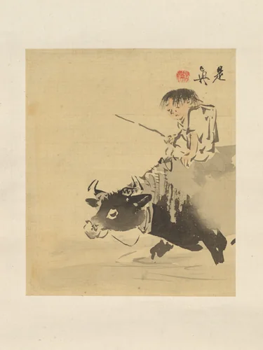 Boy on Ox by Shibata Zeshin (柴田是真), painting, 1807-1891