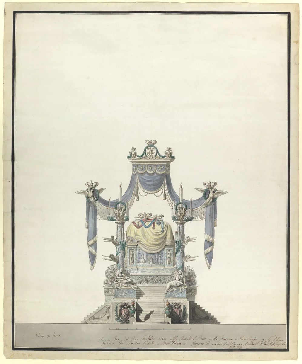 Catafalque for the Empress Catherine the Great of Russia (Front Elevation). by Vincenzo Brenna, drawing, 1796