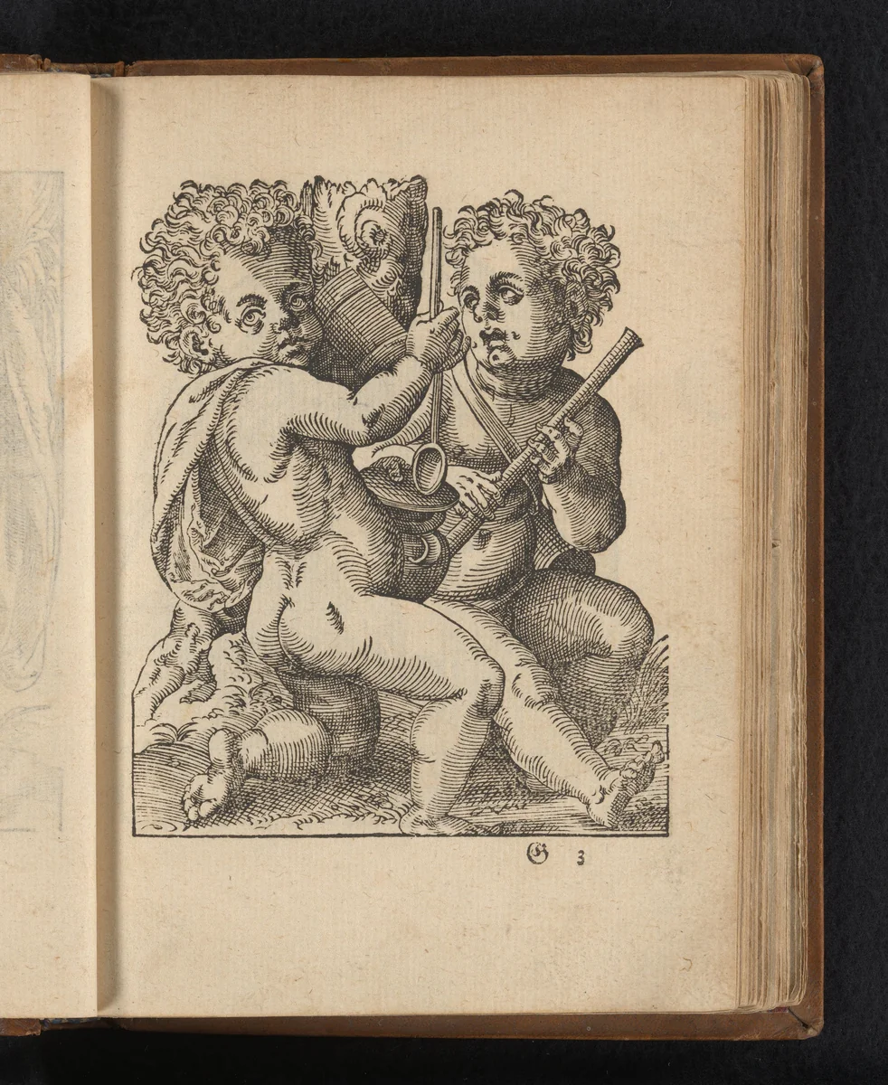 Twee kinderen met lepel en fluit by Unknown, print, 1578
