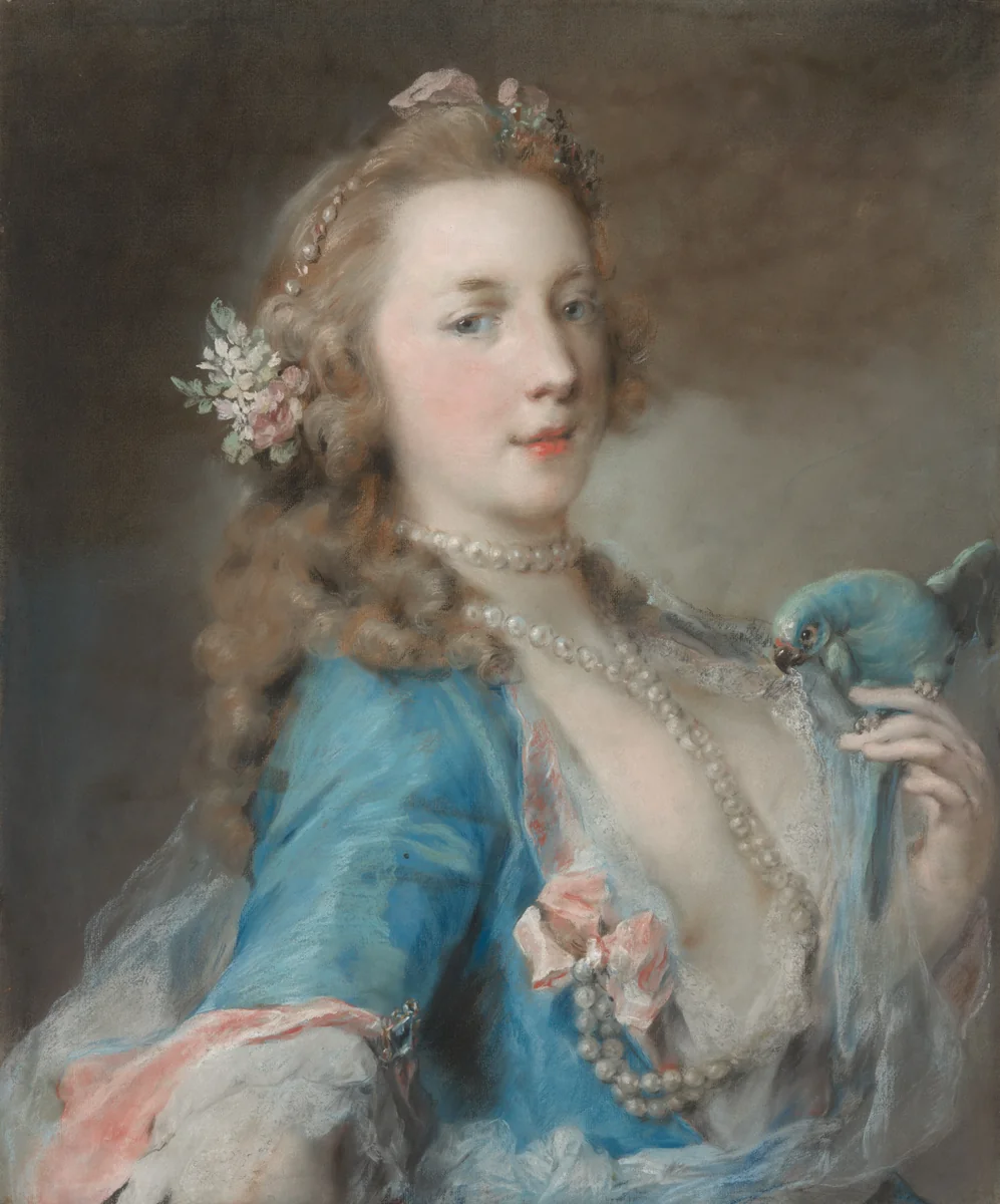 A Young Lady with a Parrot by Rosalba Carriera, drawing, 1725-1735