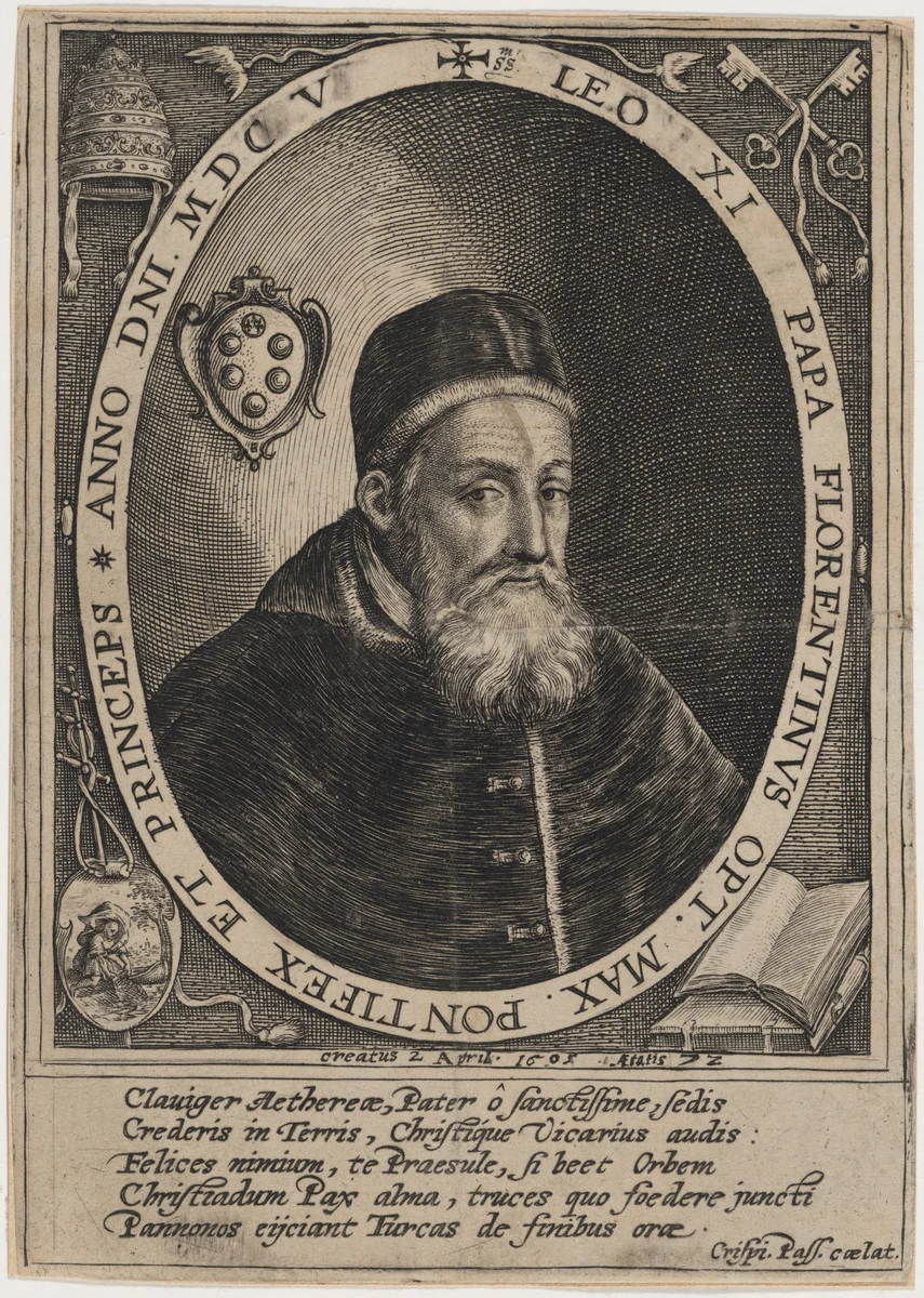 Pope Leo XI by Crispijn van de Passe I, print, 1605