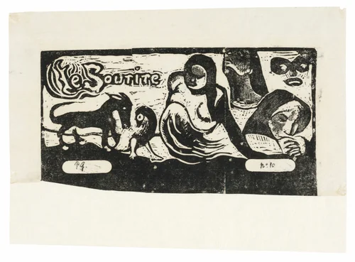 Three People, a Mask, a Fox and a Bird, headpiece for Le sourire by Paul Gauguin, print, 1899