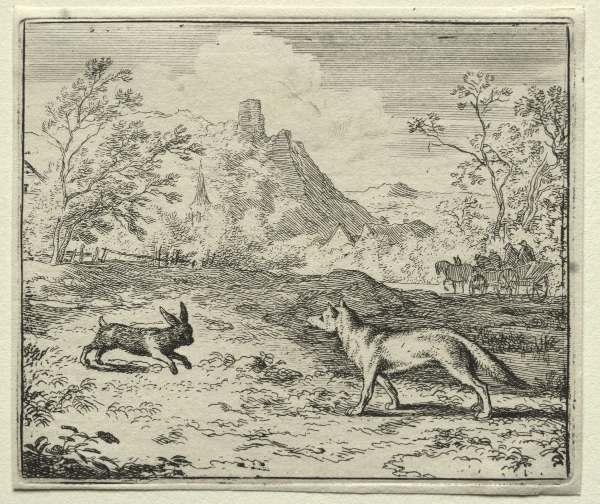 Reynard the Fox: Reynard and the Rabbit by Allart van Everdingen, print, 1650-1675