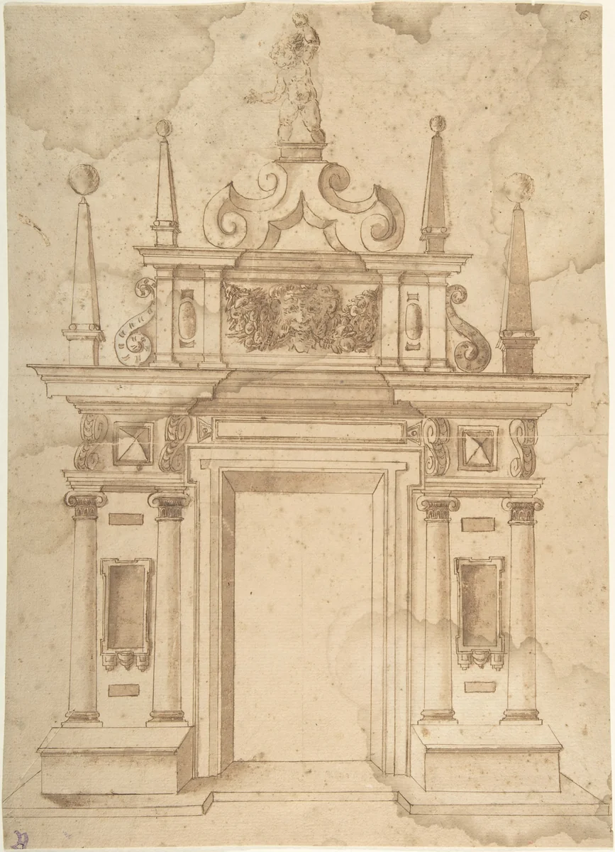 Design for a Triumphal Arch by anonymous, drawing, 1500-1700