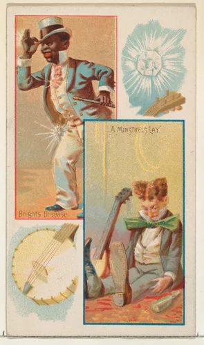 Caricatured figures / Bright's Disease / A Minstrel's Lay, from the Jokes series (N118) issued by Duke Sons & Co. to promote Honest Long Cut Tobacco by W. Duke, Sons & Co., print, 1890-1893
