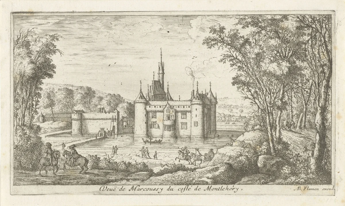 Landschap met kasteel by Albert Flamen, print, 1648-1692