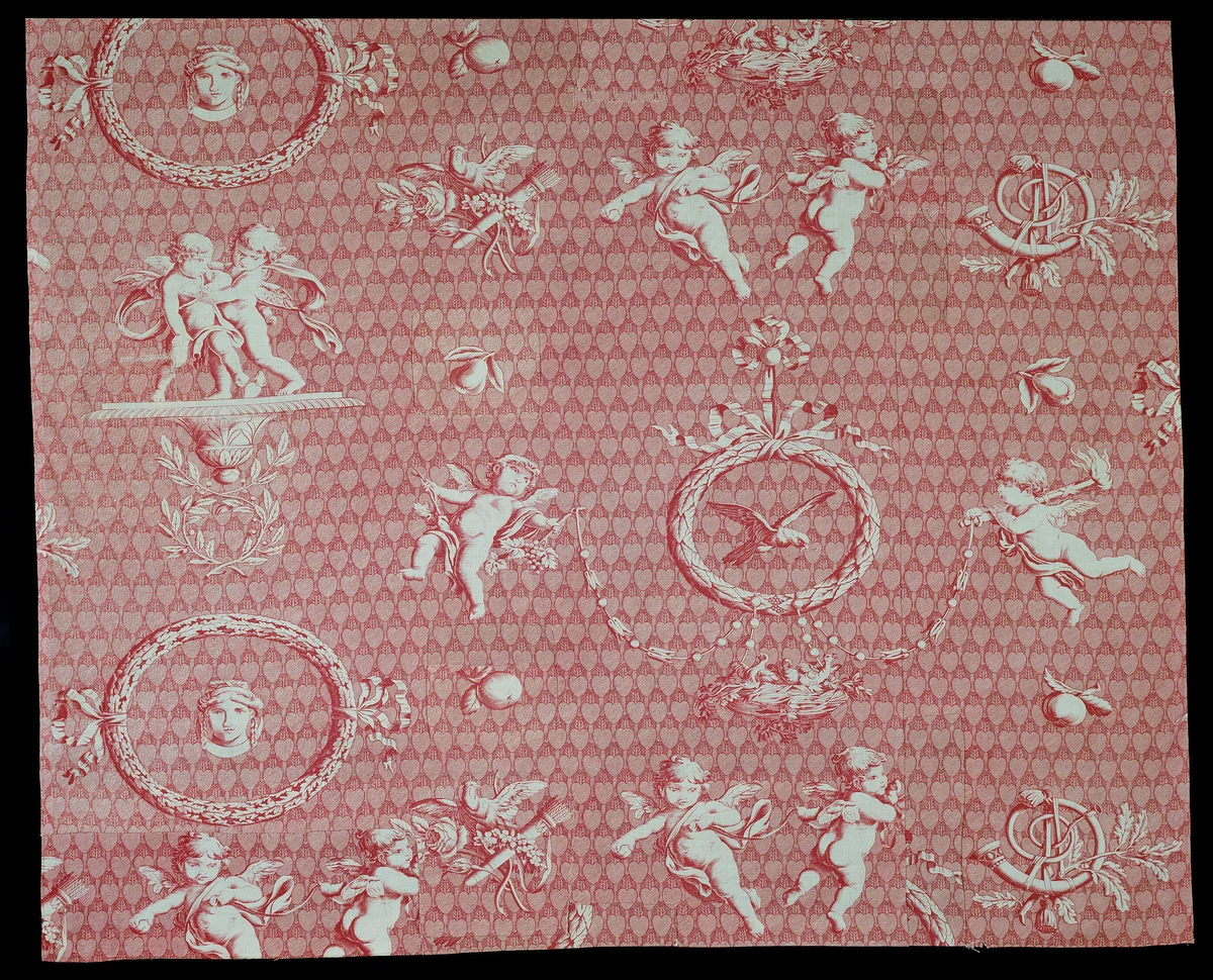 Amorini et Medallions (Cupid and Medallions) (Furnishing Fabric) by Jean Baptiste Huet, textile, 1800-1820