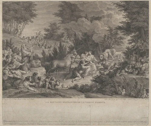 The Enchanted Fountain of Love's Truth (La Fontaine Enchantée de la Verité d'Amour) by Augustin de Saint-Aubin, print, 1778-1788