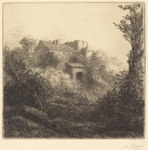 Farm on a Hill (La ferme sur la colline) by Alphonse Legros, print, 1837-1911