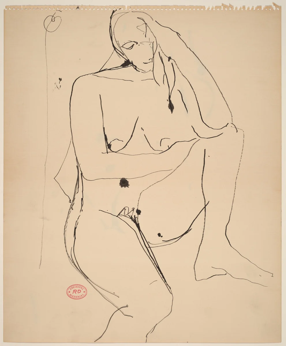 Untitled [seated female nude with head in left hand] by Richard Diebenkorn, drawing, 1955-1967