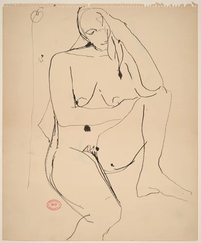 Untitled [seated female nude with head in left hand] by Richard Diebenkorn, drawing, 1955-1967