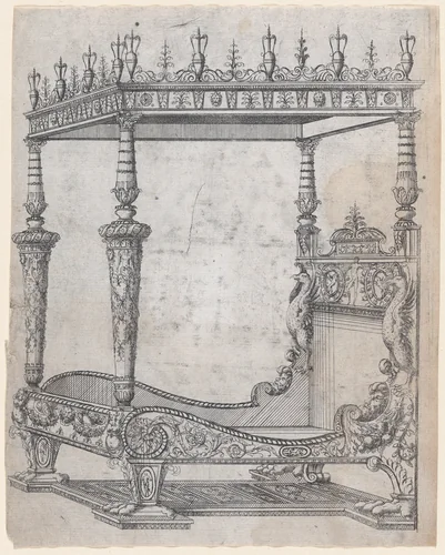 Design for a Four Poster Bed by Jacques Androuet du Cerceau, print, 1565-1570