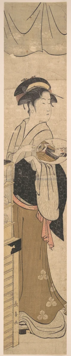 Young Lady with Fan by Eishōsai Chōki, print, 1771-1835